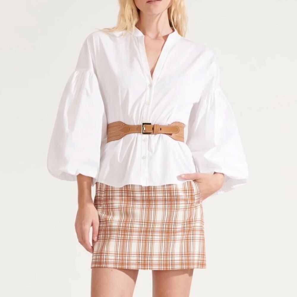 Veronica Beard Roman Plaid Mini Skirt Orange Ivory Preppy Academia SZ 8